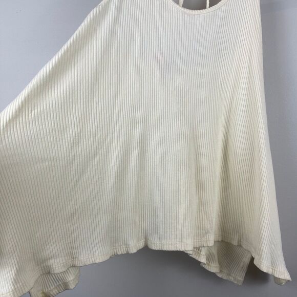Farm Rio Tank Top Women P XS Ivory Ribbed Halter Strap Asymmetrical Beachy Flowy - Picture 7 of 11
